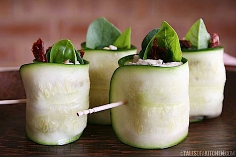 Zucchini Rolls with Sunflower Seeds Pate, Sun Dried Tomatoes and Spinach